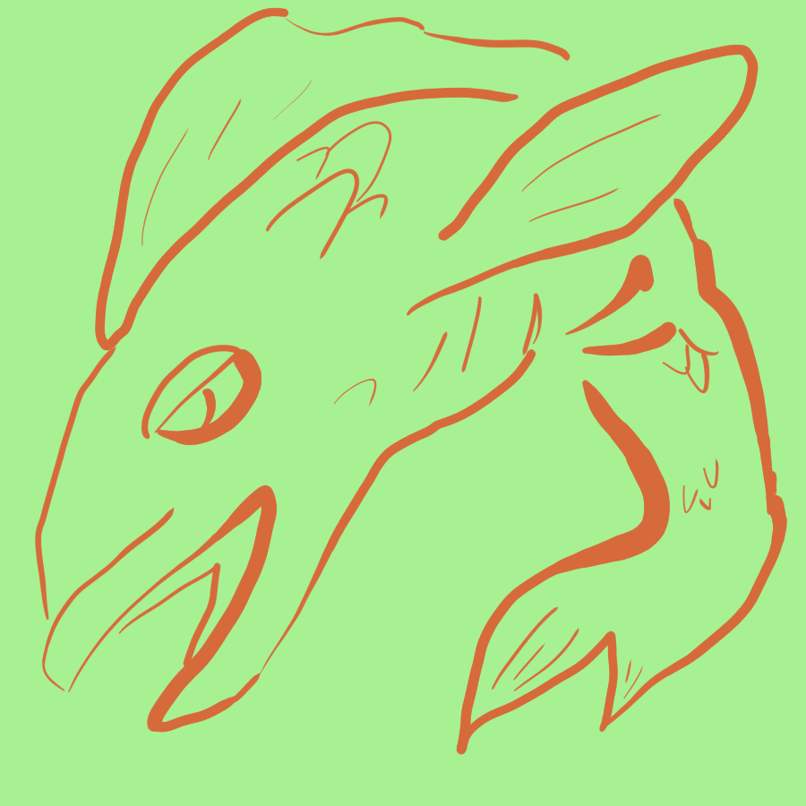 An orange line drawing of a fish on a light green background